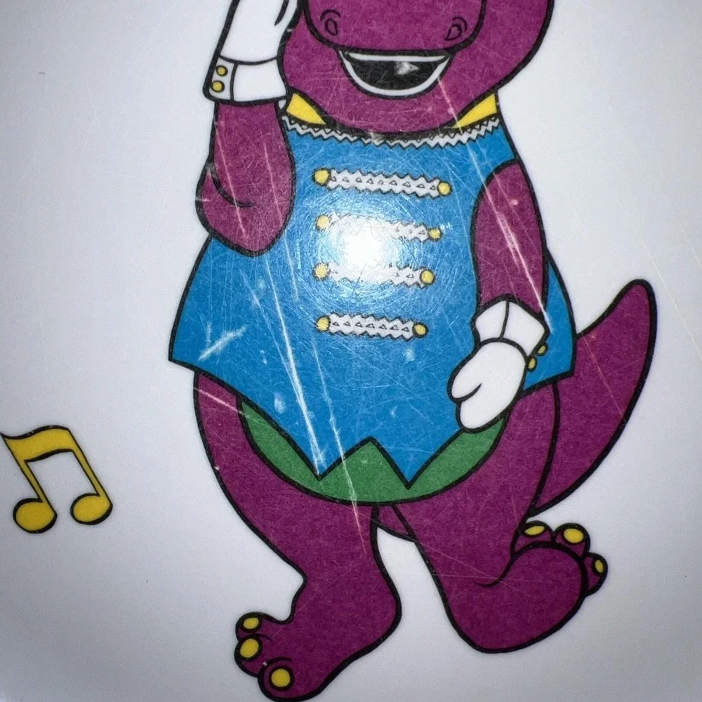 Vtg 1992 Melamine 4 Piece Barney Purple Dinosaur Toddler Child Plate Bowl Set